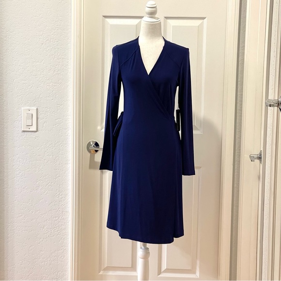 NWT Komarov Long Sleeve True Wrap Dress in Deep Blue Size M - Picture 2 of 14
